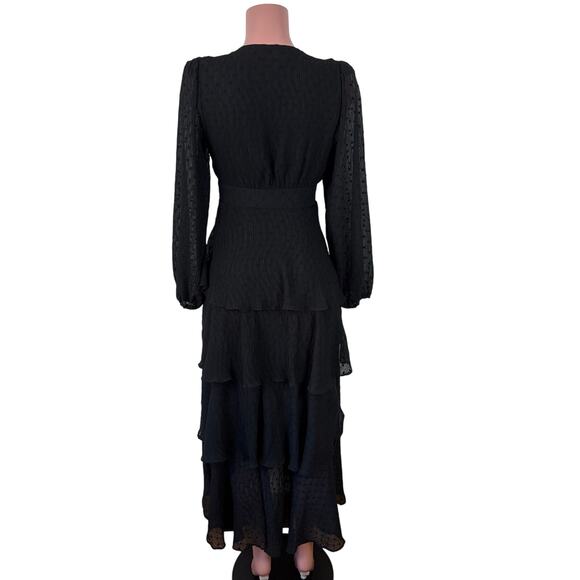 ASTR the Label Black Tiered Maxi Dress Small plunge romantic Fairy Goth Morticia - Picture 4 of 8